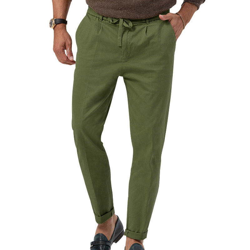 Men’s High Waist Straight-Leg Trousers – Cotton Blend, Elastic Fabric, Casual & Office Wear - Daily Goods