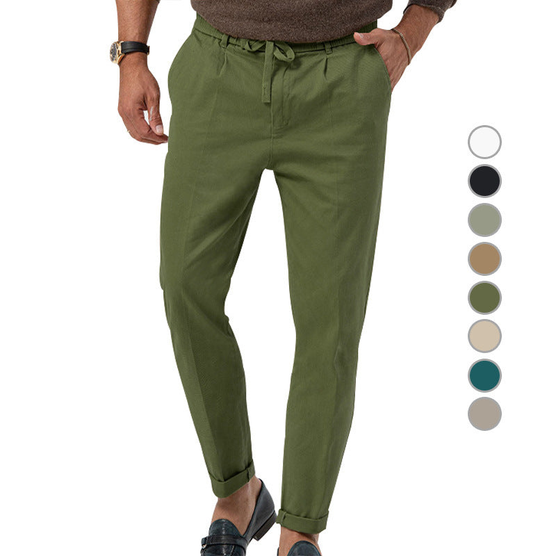 Men’s High Waist Straight-Leg Trousers – Cotton Blend, Elastic Fabric, Casual & Office Wear - Daily Goods