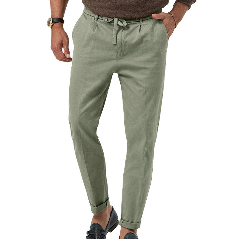 Men’s High Waist Straight-Leg Trousers – Cotton Blend, Elastic Fabric, Casual & Office Wear - Daily Goods