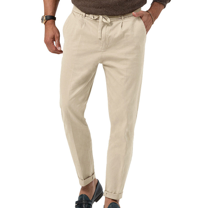 Men’s High Waist Straight-Leg Trousers – Cotton Blend, Elastic Fabric, Casual & Office Wear - Daily Goods