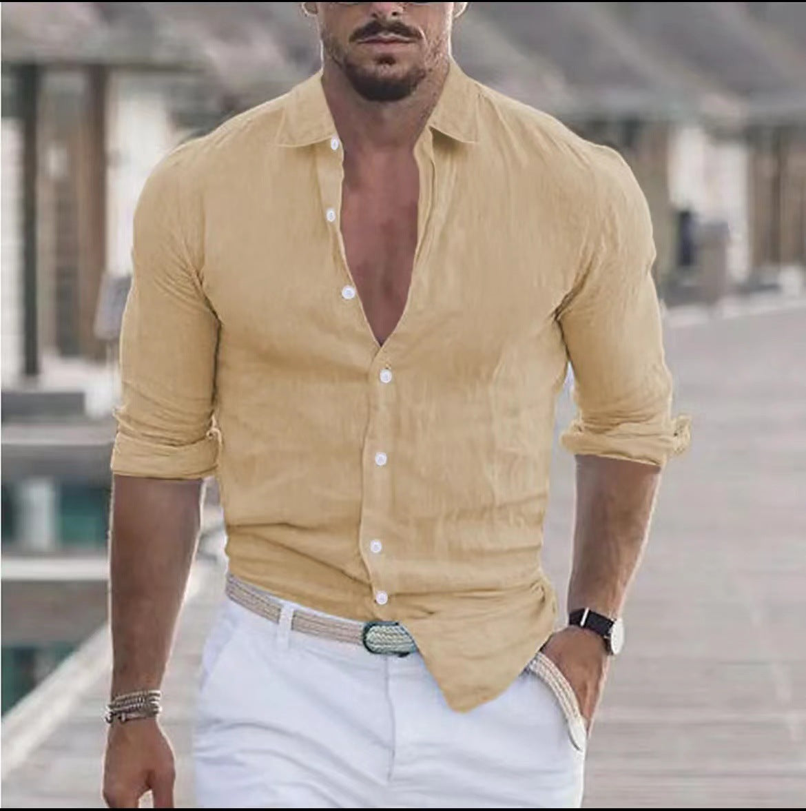 Men’s Color Block Long Sleeve Shirt – Young Casual Spring Wear, Long-Staple Cotton, Collage Stitching Design - Daily Goods