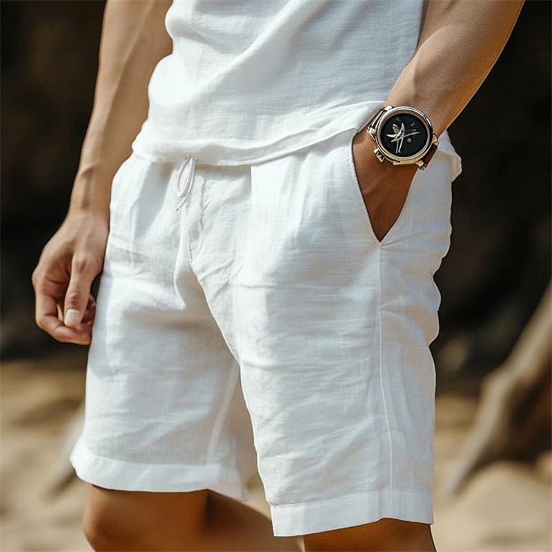 Men’s Cotton-Linen Shorts – Loose Fit British Style, 5th Length Summer Casual Pants - Daily Goods