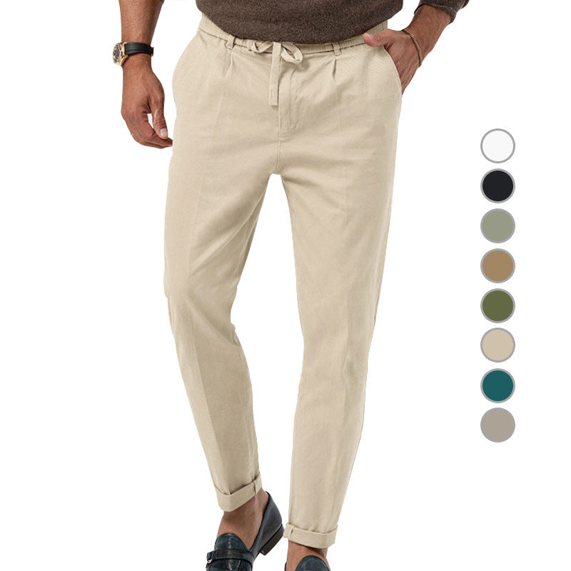 Men’s High Waist Straight-Leg Trousers – Cotton Blend, Elastic Fabric, Casual & Office Wear - Daily Goods