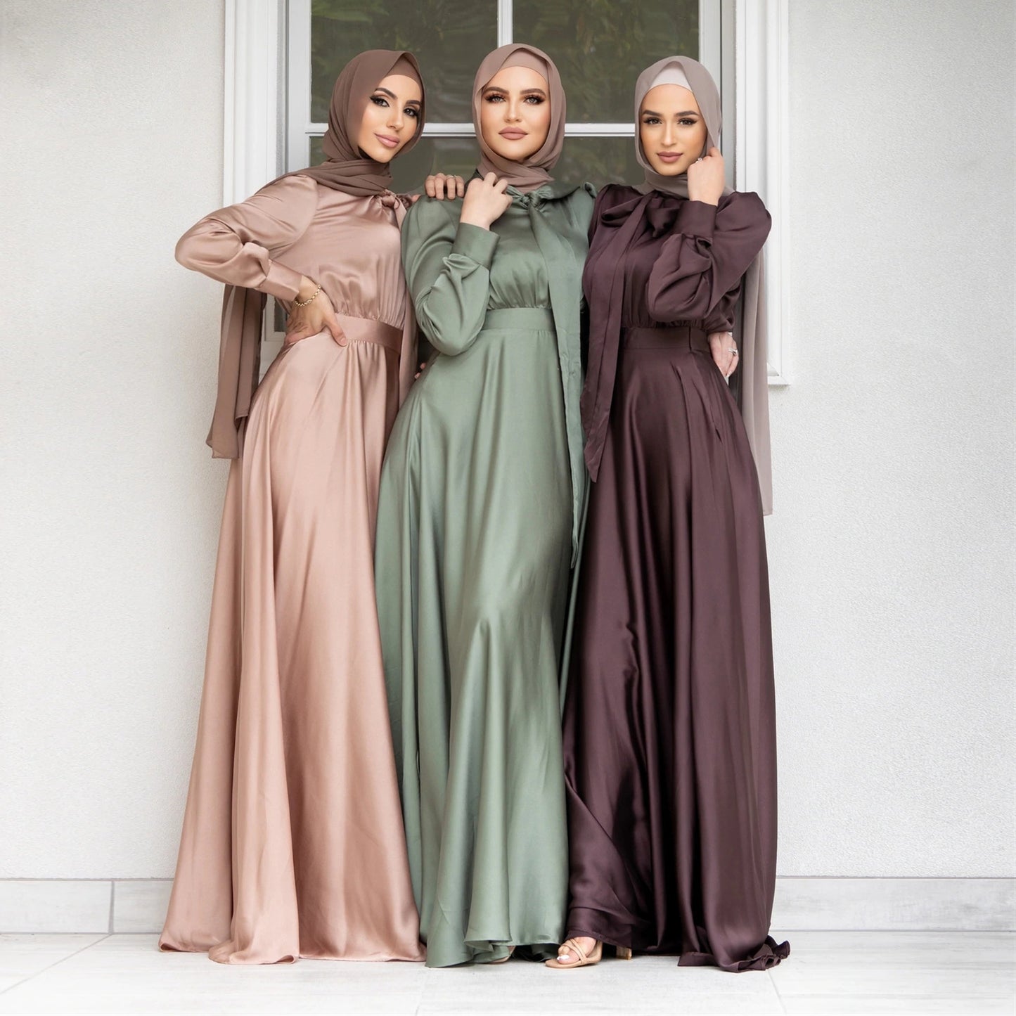 Elegant Large Hem Satin Dress for Women – Puff Sleeve Lace-Up Gown Dress - Daily Goods