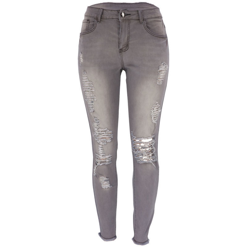 Women’s Slim Fit Ripped Skinny Jeans – Stretch Mid-Waist Denim Pencil Pants - Daily Goods