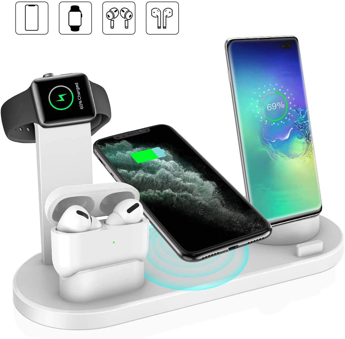 5-in-1 Fast Wireless Charging Stand – 15W Quick Charger for iPhone, Apple Watch, AirPods & Android Devices - Daily Goods