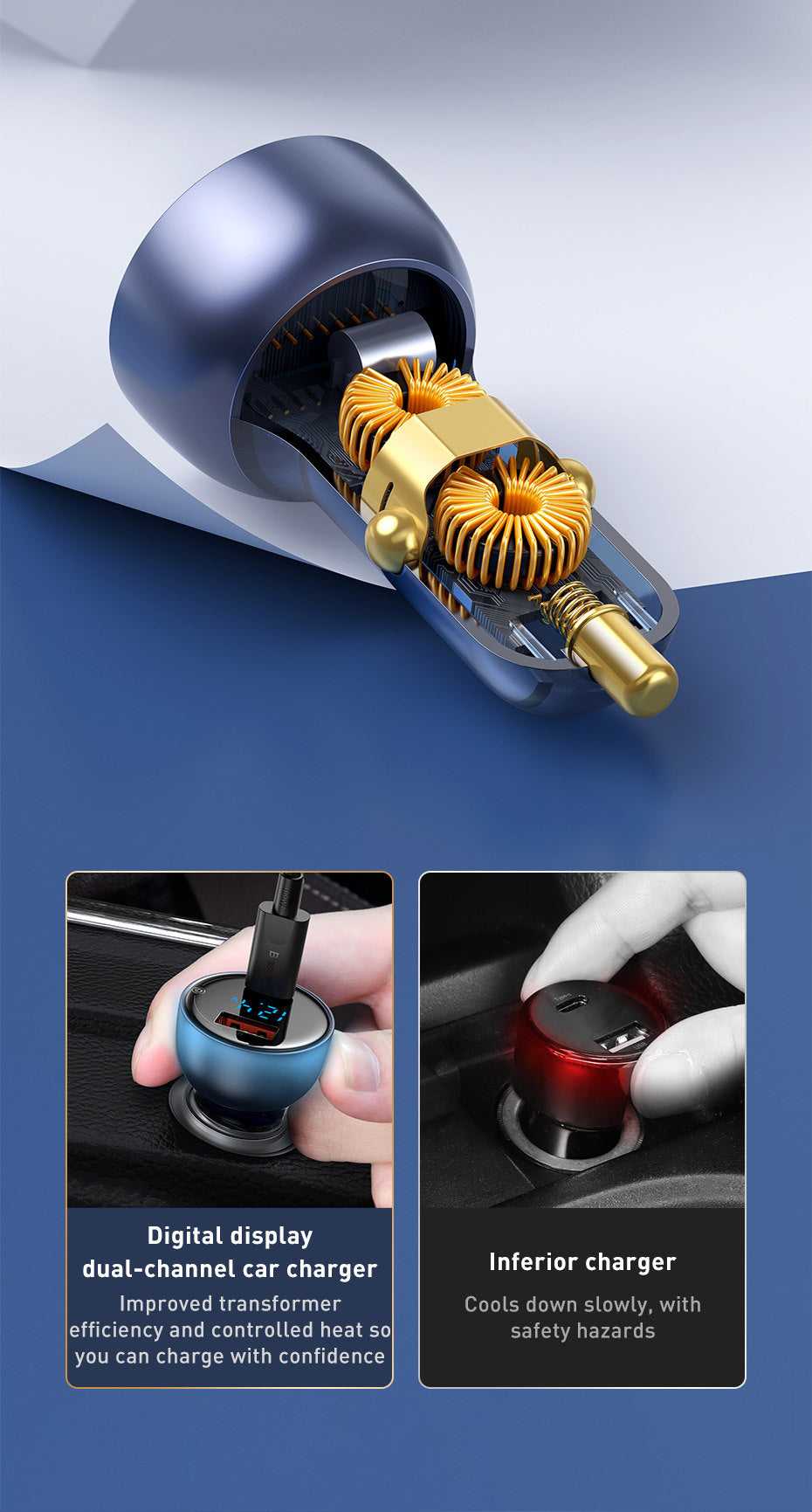 65W Dual-Port Fast Car Charger – Type-C & USB Quick Charge for Phones and Laptops - Daily Goods