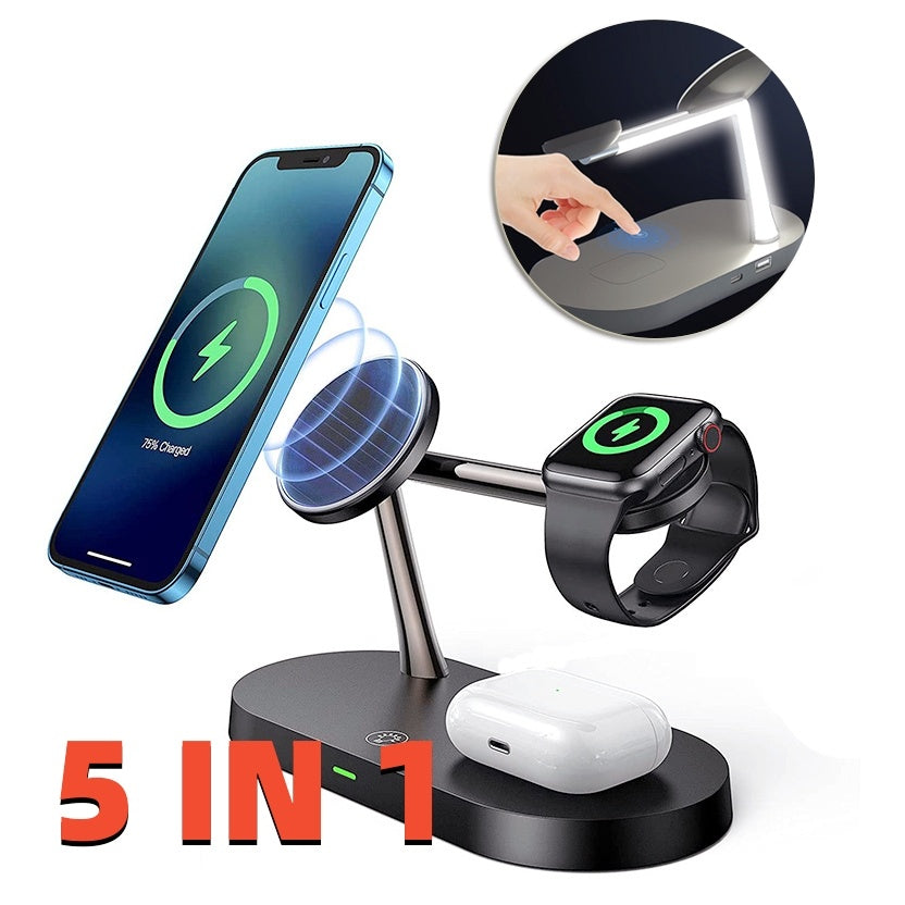 5-in-1 Magnetic Wireless Charger with Night Lamp – Fast Charging Dock for iPhone, Apple Watch & AirPods - Daily Goods
