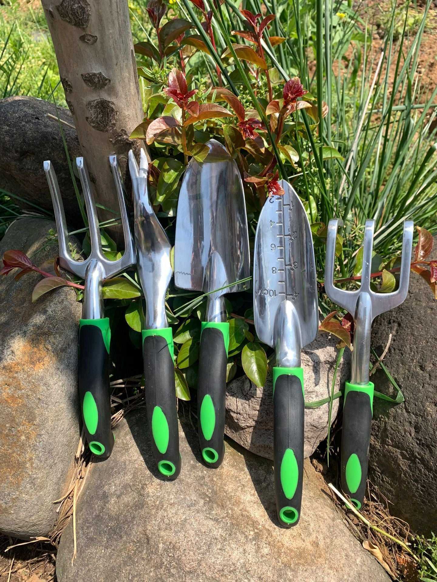 9-Piece Aluminum Alloy Gardening Tool Set – Durable Green Garden Hand Tools for Nursery & Seedling Cultivation - Daily Goods