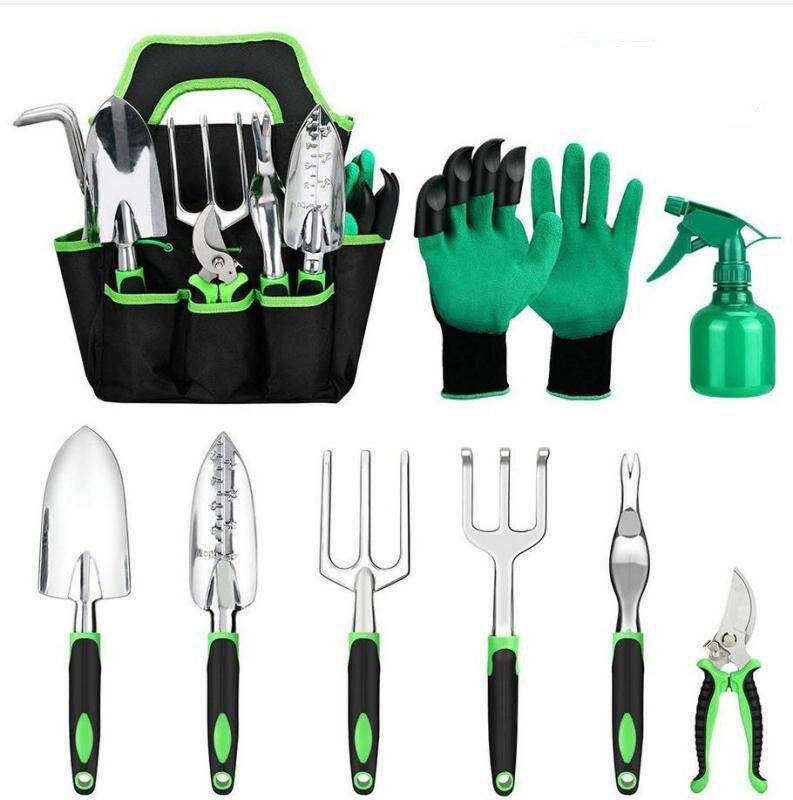 9-Piece Aluminum Alloy Gardening Tool Set – Durable Green Garden Hand Tools for Nursery & Seedling Cultivation - Daily Goods