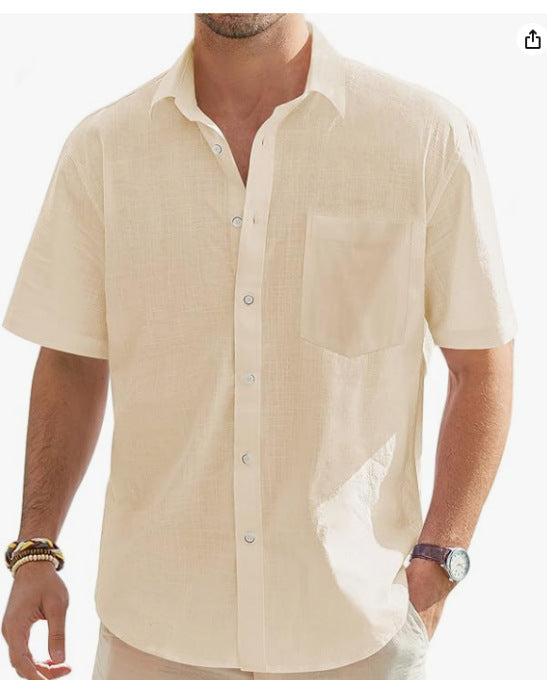 Men's Cotton And Linen Short Sleeve Shirt Top - Daily Goods