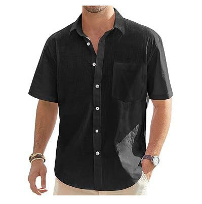Men's Cotton And Linen Short Sleeve Shirt Top - Daily Goods
