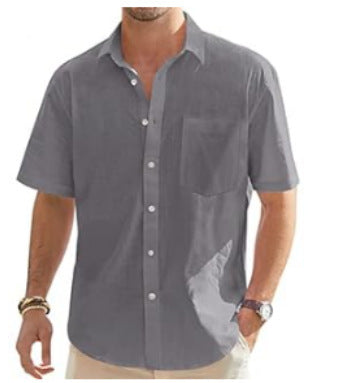 Men's Cotton And Linen Short Sleeve Shirt Top - Daily Goods