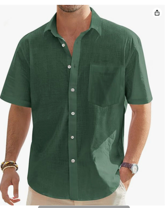 Men's Cotton And Linen Short Sleeve Shirt Top - Daily Goods
