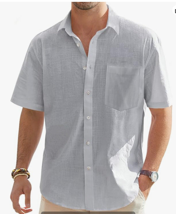 Men's Cotton And Linen Short Sleeve Shirt Top - Daily Goods