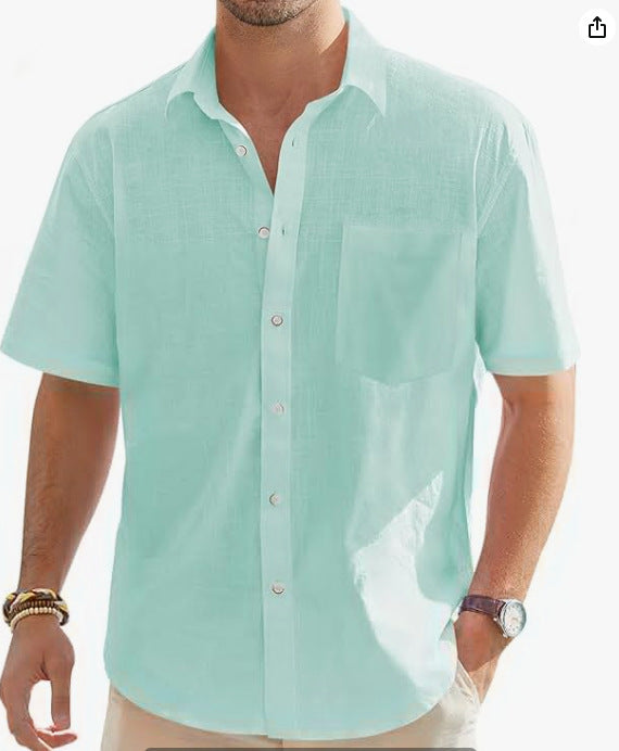 Men's Cotton And Linen Short Sleeve Shirt Top - Daily Goods
