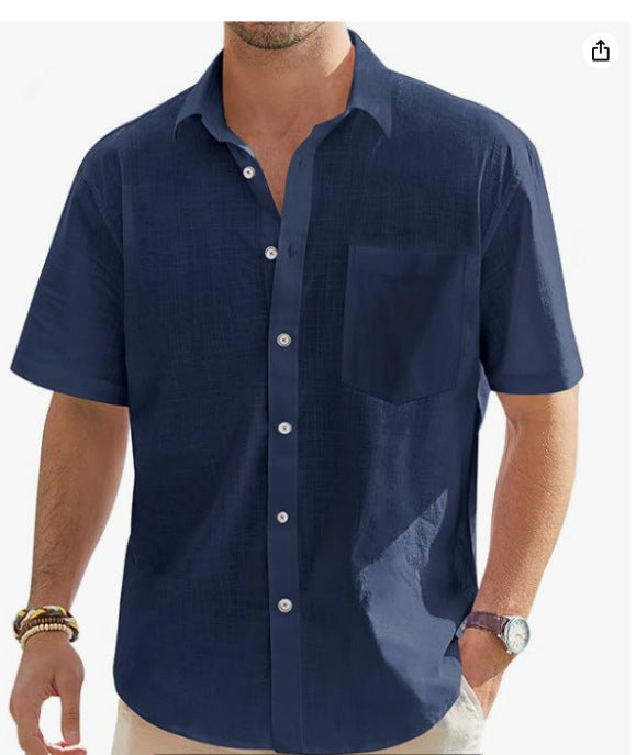 Men's Cotton And Linen Short Sleeve Shirt Top - Daily Goods