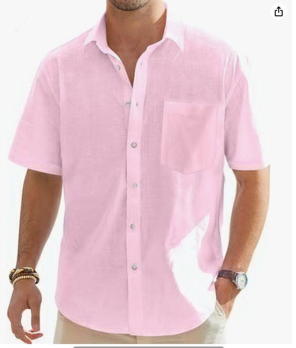 Men's Cotton And Linen Short Sleeve Shirt Top - Daily Goods