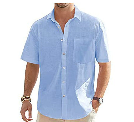 Men's Cotton And Linen Short Sleeve Shirt Top - Daily Goods