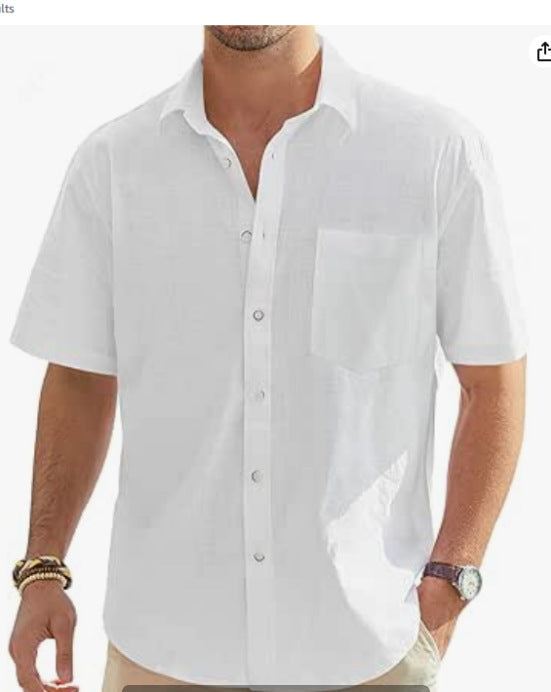 Men's Cotton And Linen Short Sleeve Shirt Top - Daily Goods