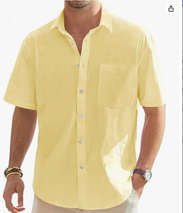 Men's Cotton And Linen Short Sleeve Shirt Top - Daily Goods