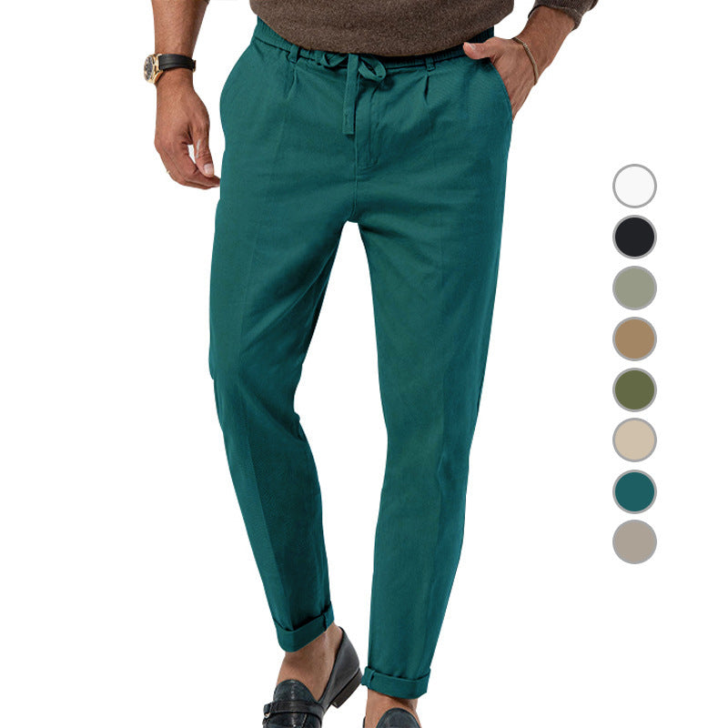 Men’s High Waist Straight-Leg Trousers – Cotton Blend, Elastic Fabric, Casual & Office Wear - Daily Goods