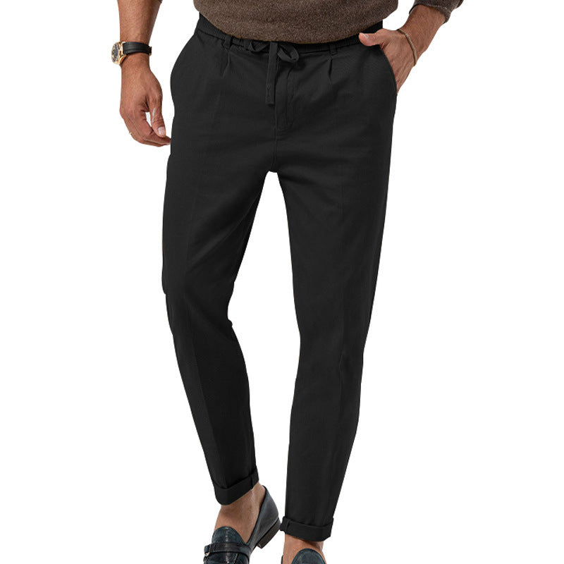 Men’s High Waist Straight-Leg Trousers – Cotton Blend, Elastic Fabric, Casual & Office Wear - Daily Goods