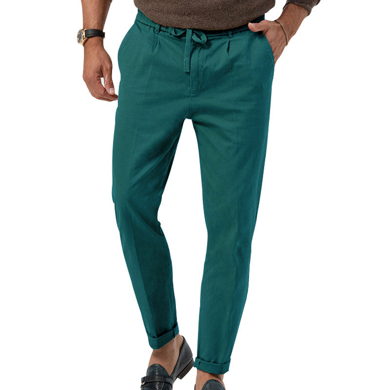 Men’s High Waist Straight-Leg Trousers – Cotton Blend, Elastic Fabric, Casual & Office Wear - Daily Goods