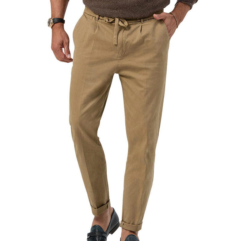 Men’s High Waist Straight-Leg Trousers – Cotton Blend, Elastic Fabric, Casual & Office Wear - Daily Goods