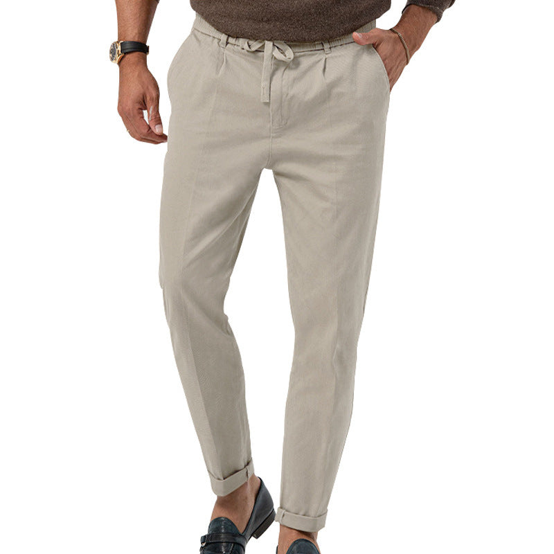 Men’s High Waist Straight-Leg Trousers – Cotton Blend, Elastic Fabric, Casual & Office Wear - Daily Goods