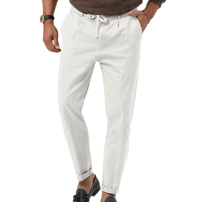 Men’s High Waist Straight-Leg Trousers – Cotton Blend, Elastic Fabric, Casual & Office Wear - Daily Goods