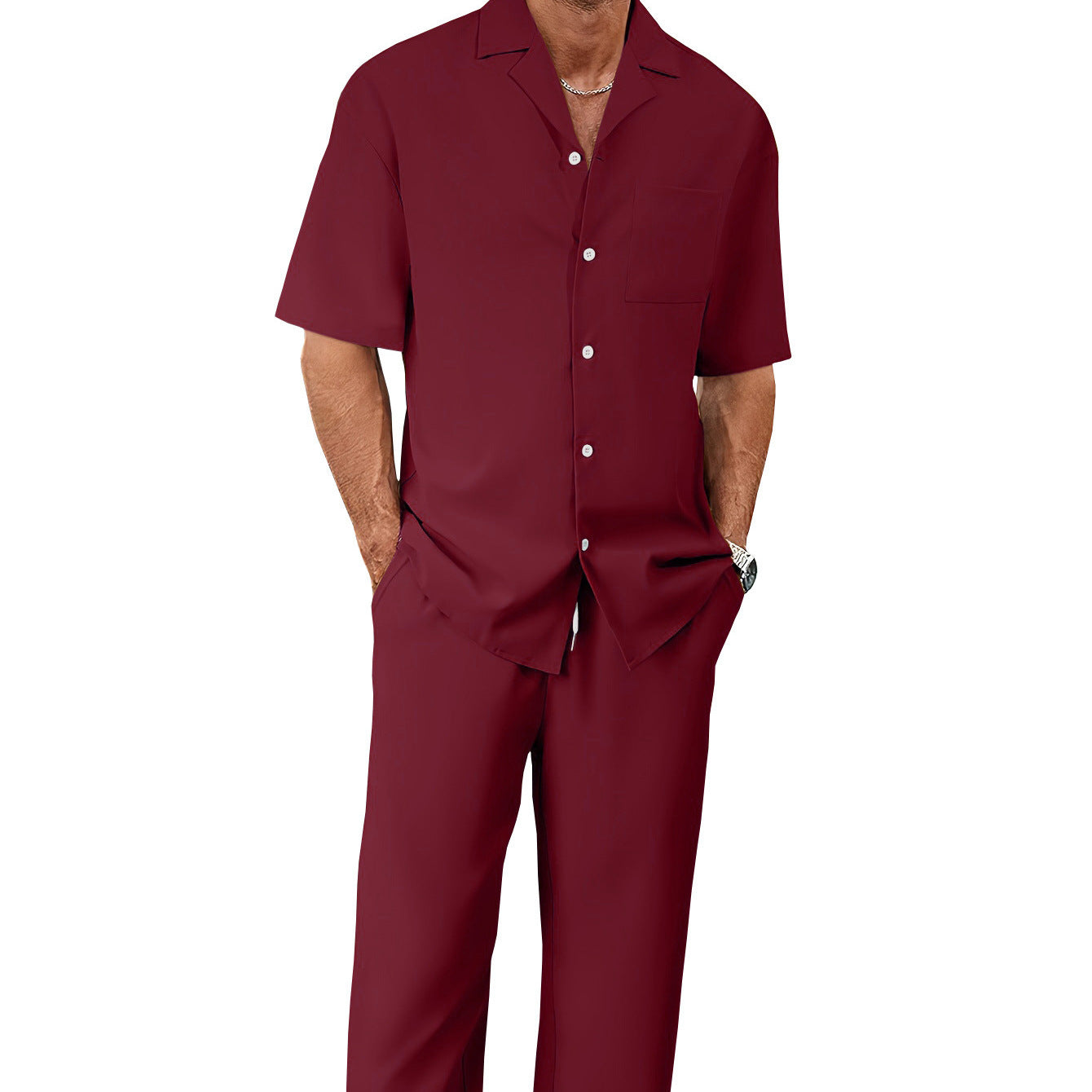 Men’s Summer Polyester Shirt & Trousers Set – Short Sleeve Top, Lightweight Casual Leisure Wear, Youth Style - Daily Goods