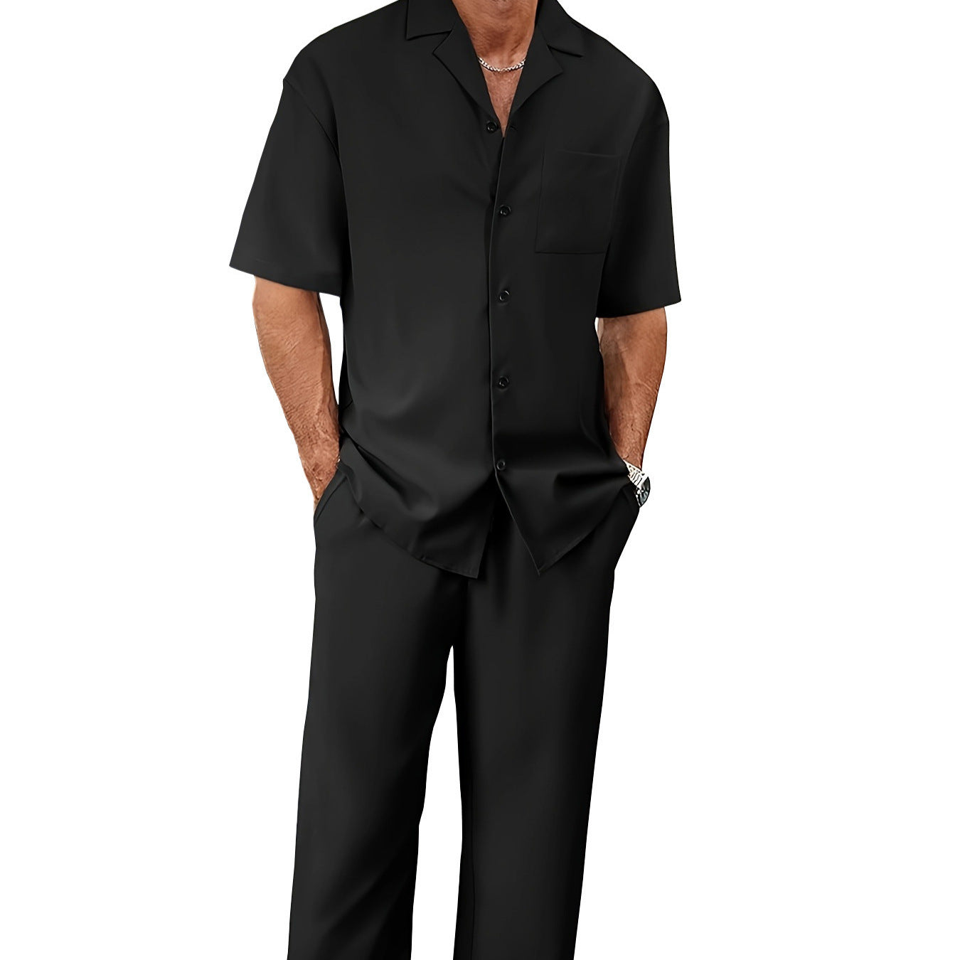 Men’s Summer Polyester Shirt & Trousers Set – Short Sleeve Top, Lightweight Casual Leisure Wear, Youth Style - Daily Goods