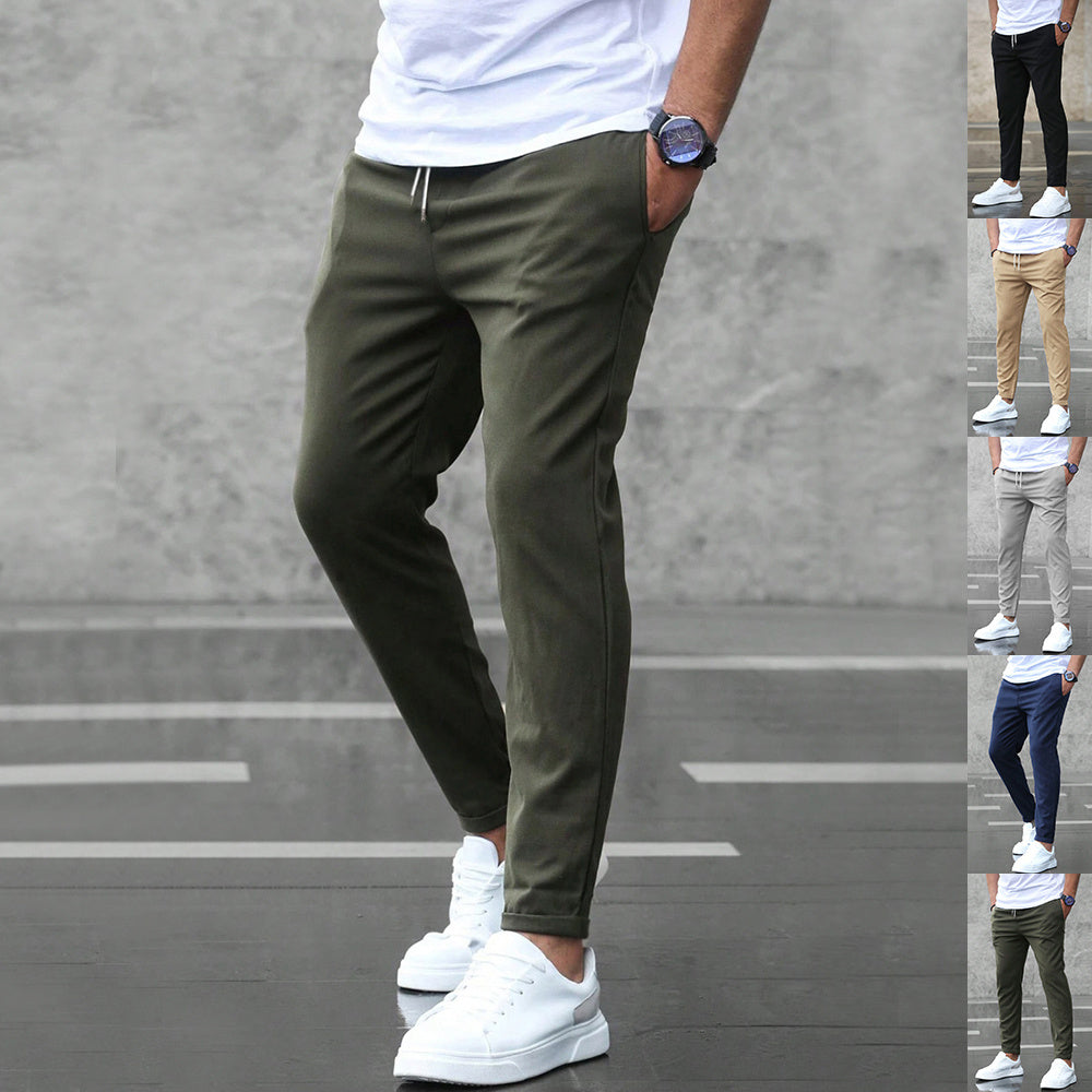 Men's Mid-Waist Solid Color Trousers – Long Straight-Leg Pants with Button Cardigan Fly - Daily Goods