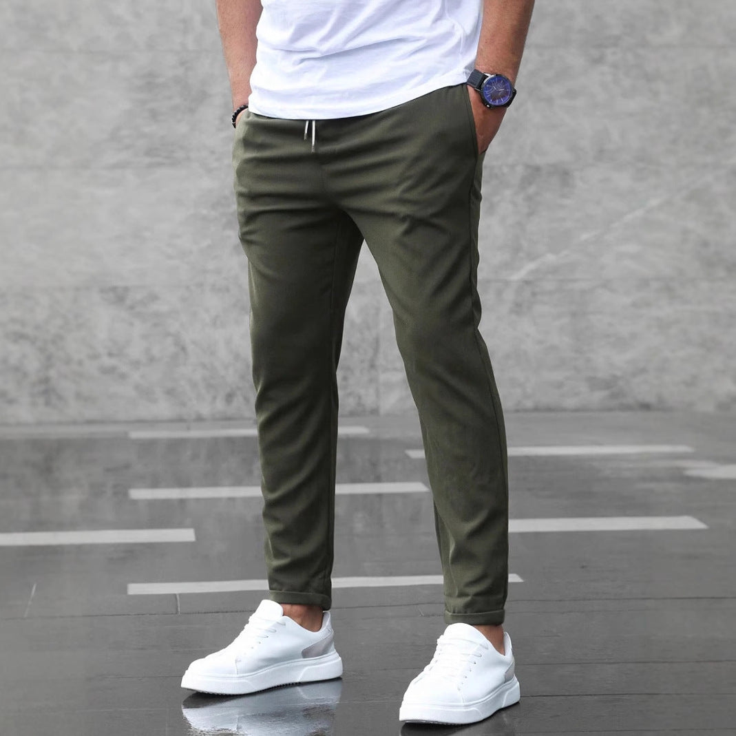 Men's Mid-Waist Solid Color Trousers – Long Straight-Leg Pants with Button Cardigan Fly - Daily Goods