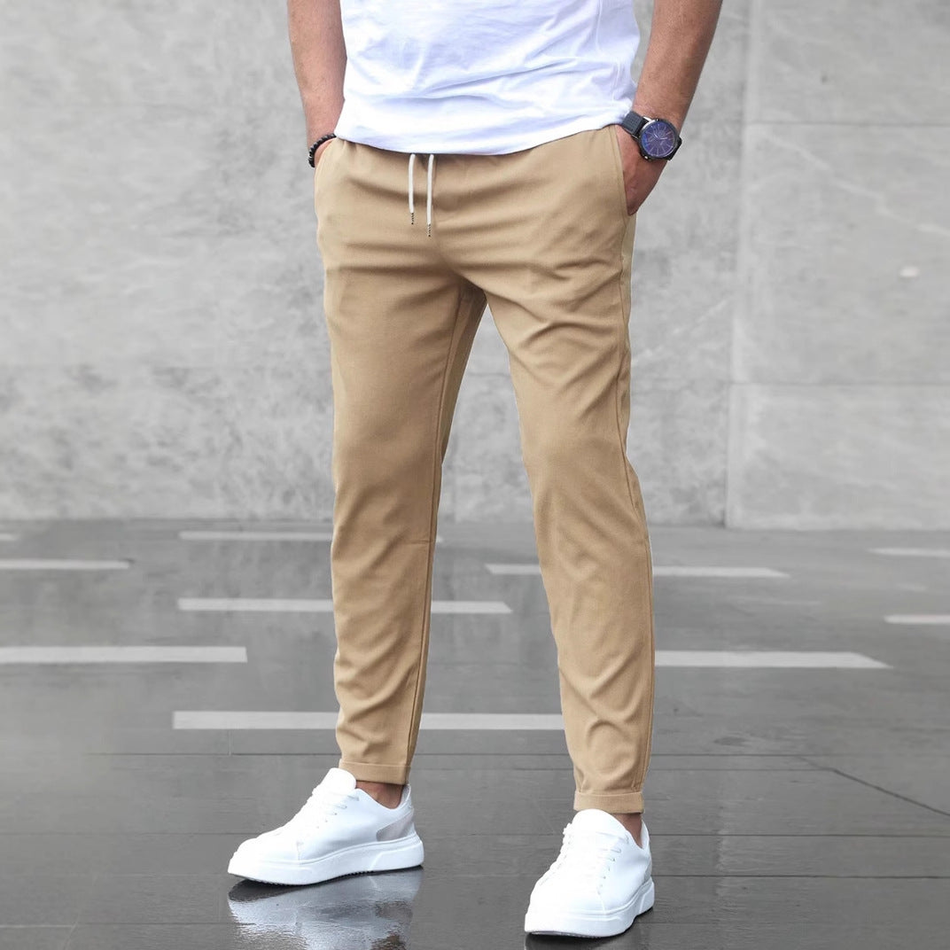 Men's Mid-Waist Solid Color Trousers – Long Straight-Leg Pants with Button Cardigan Fly - Daily Goods