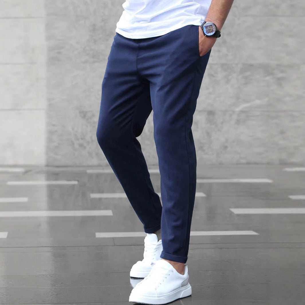Men's Mid-Waist Solid Color Trousers – Long Straight-Leg Pants with Button Cardigan Fly - Daily Goods