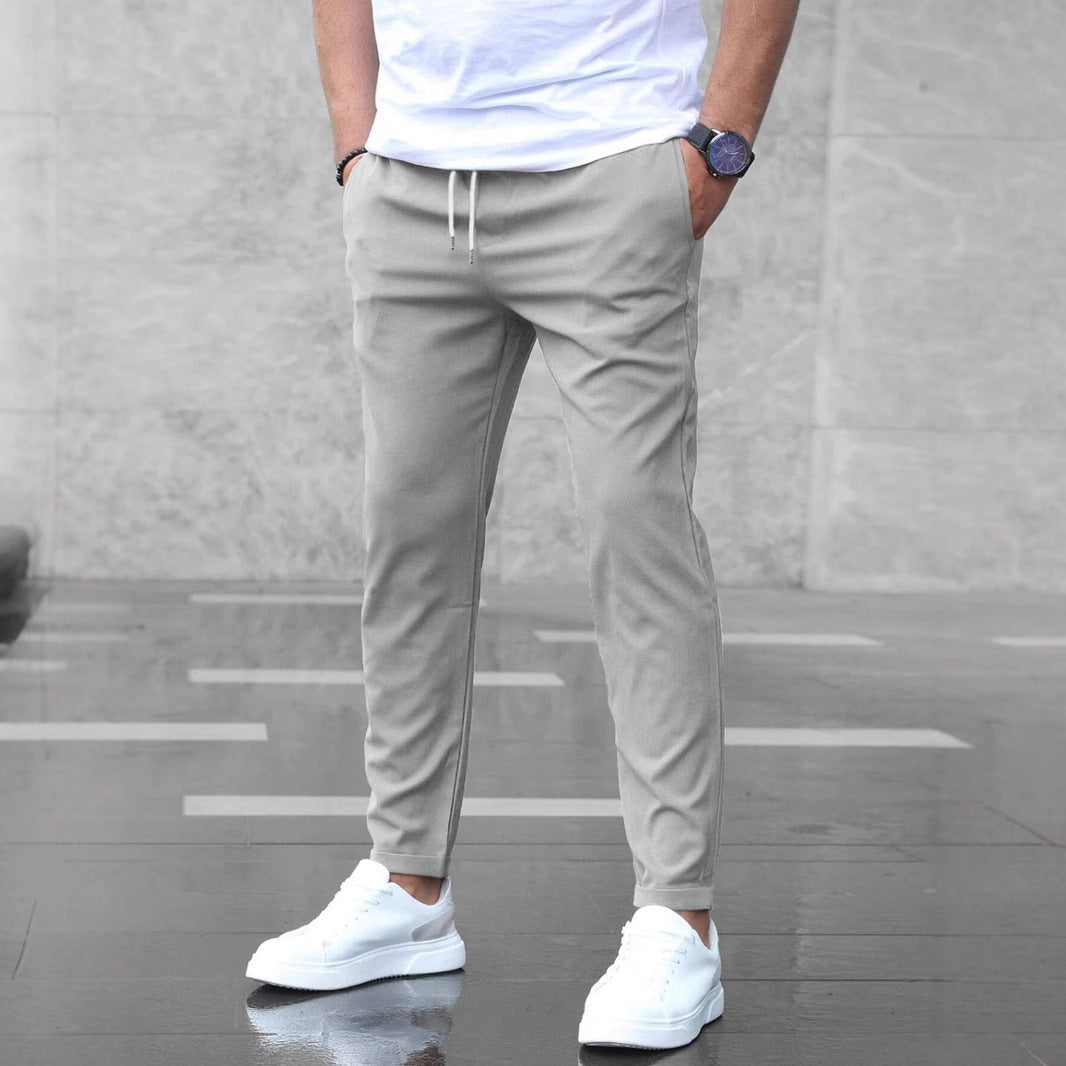Men's Mid-Waist Solid Color Trousers – Long Straight-Leg Pants with Button Cardigan Fly - Daily Goods