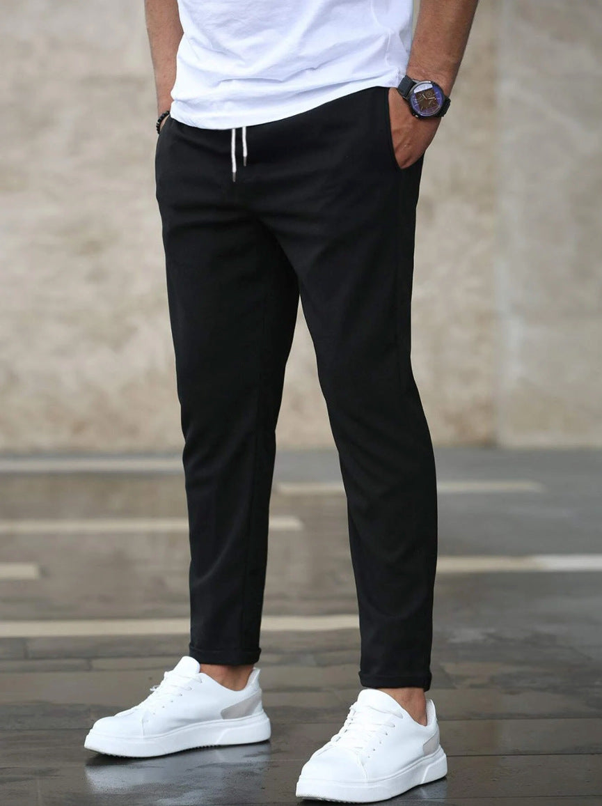 Men's Mid-Waist Solid Color Trousers – Long Straight-Leg Pants with Button Cardigan Fly - Daily Goods
