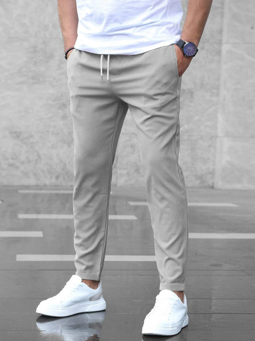 Men's Mid-Waist Solid Color Trousers – Long Straight-Leg Pants with Button Cardigan Fly - Daily Goods