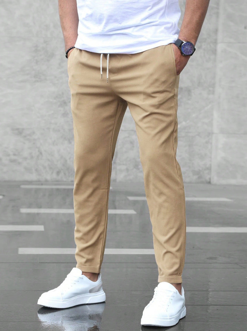 Men's Mid-Waist Solid Color Trousers – Long Straight-Leg Pants with Button Cardigan Fly - Daily Goods
