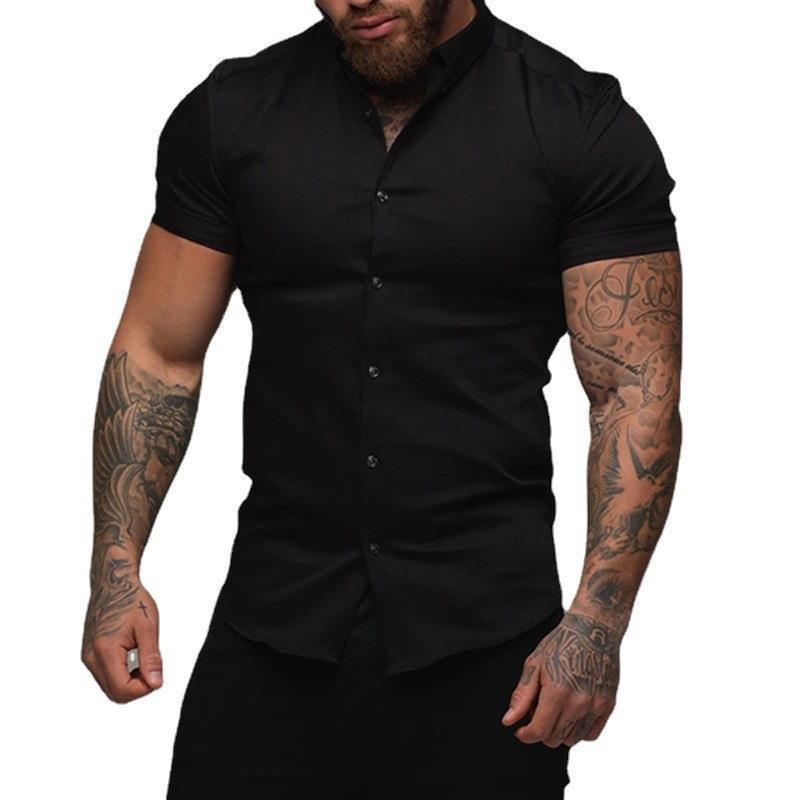 Men’s Short Sleeve Cardigan Shirt – Solid Color Polyester, Casual Summer Wear, Custom Logo Available - Daily Goods