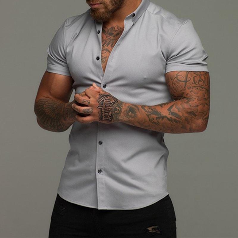 Men’s Short Sleeve Cardigan Shirt – Solid Color Polyester, Casual Summer Wear, Custom Logo Available - Daily Goods