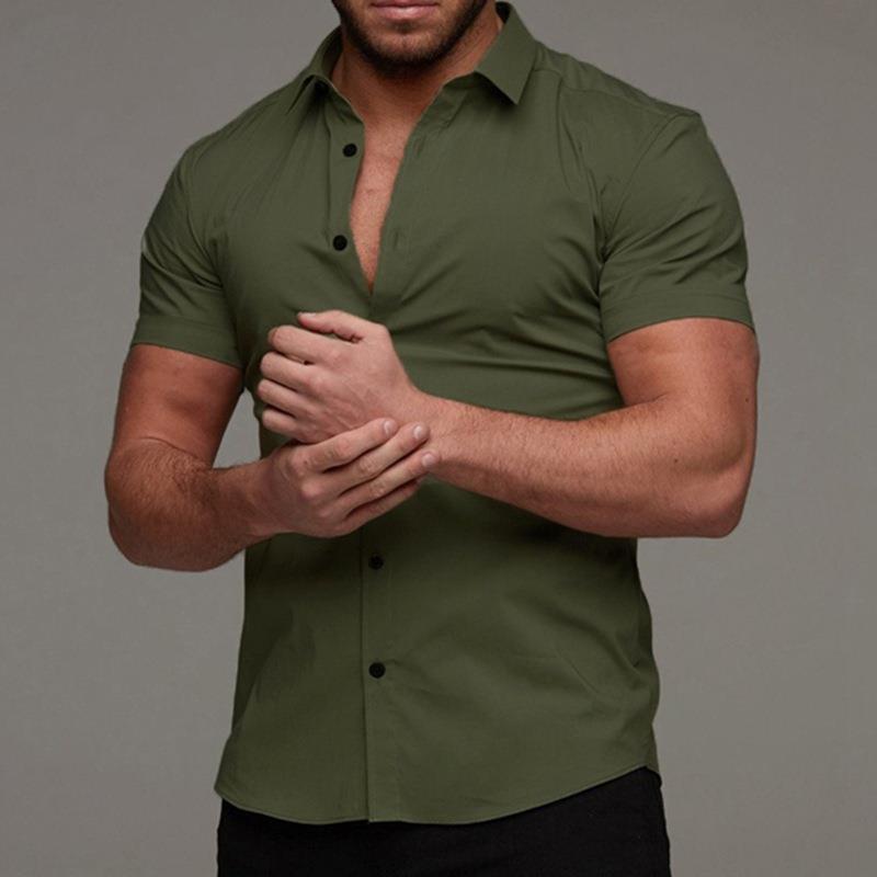 Men’s Short Sleeve Cardigan Shirt – Solid Color Polyester, Casual Summer Wear, Custom Logo Available - Daily Goods