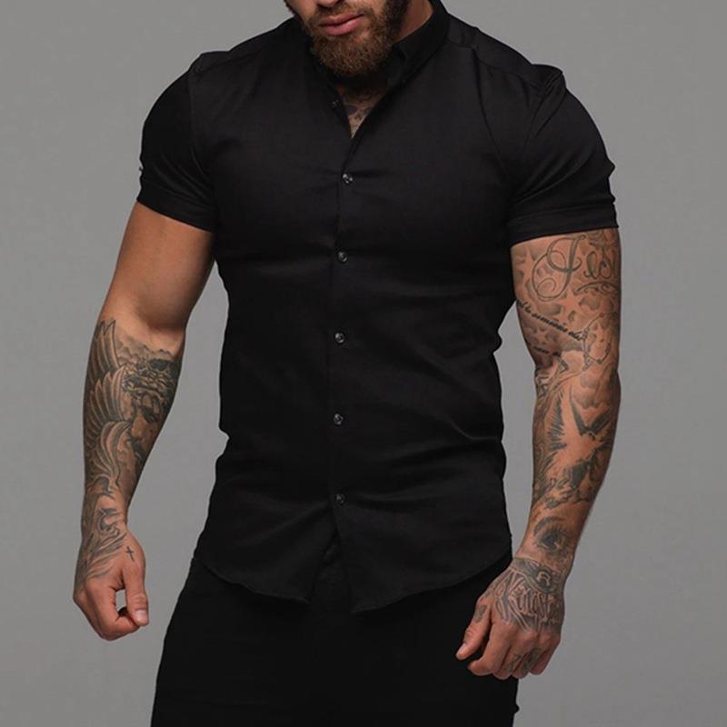 Men’s Short Sleeve Cardigan Shirt – Solid Color Polyester, Casual Summer Wear, Custom Logo Available - Daily Goods