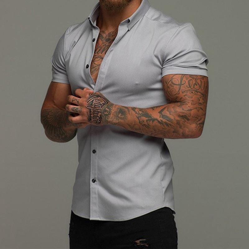 Men’s Short Sleeve Cardigan Shirt – Solid Color Polyester, Casual Summer Wear, Custom Logo Available - Daily Goods