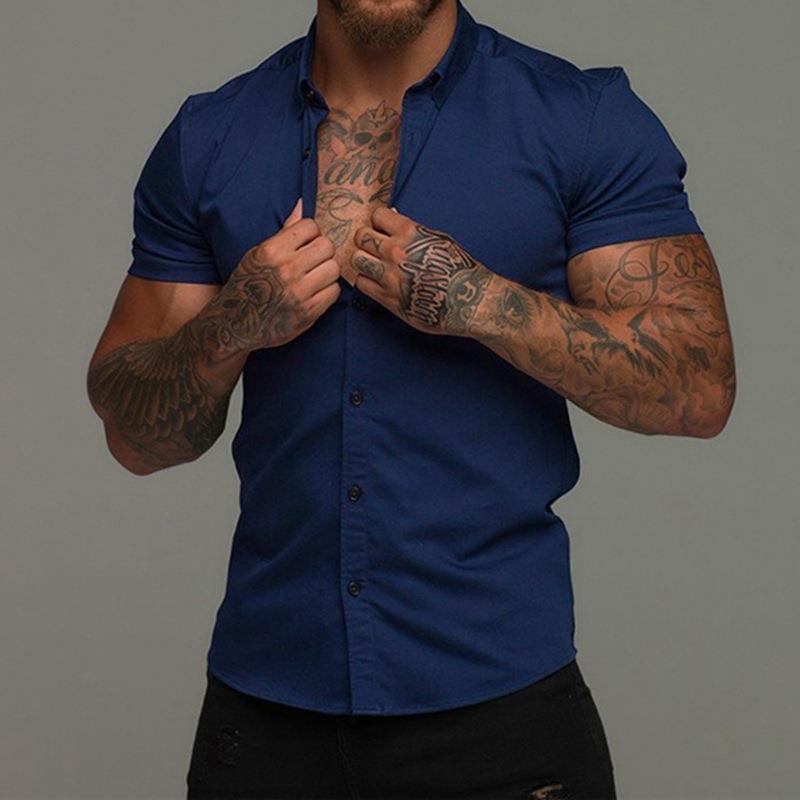 Men’s Short Sleeve Cardigan Shirt – Solid Color Polyester, Casual Summer Wear, Custom Logo Available - Daily Goods