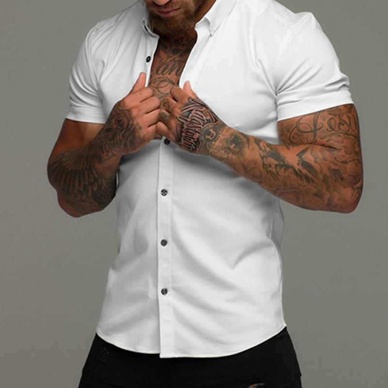 Men’s Short Sleeve Cardigan Shirt – Solid Color Polyester, Casual Summer Wear, Custom Logo Available - Daily Goods