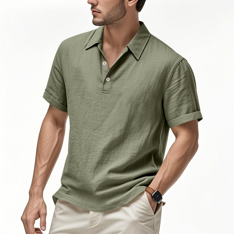 Men’s Slim-Fit Linen Pullover – Solid Color Lightweight Casual Shirt for Youth & Adults - Daily Goods