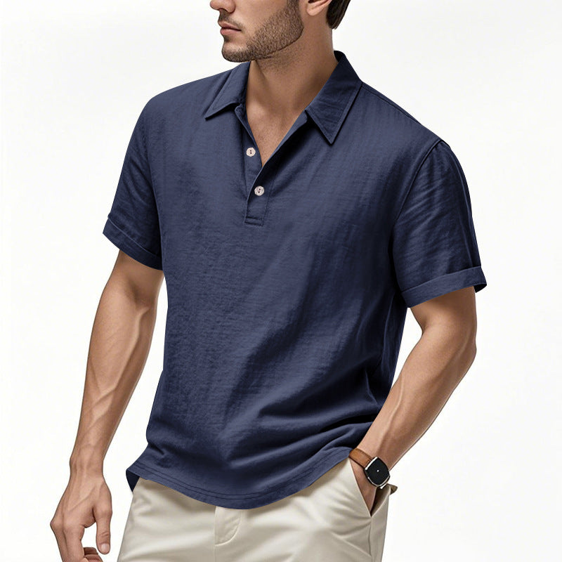 Men’s Slim-Fit Linen Pullover – Solid Color Lightweight Casual Shirt for Youth & Adults - Daily Goods